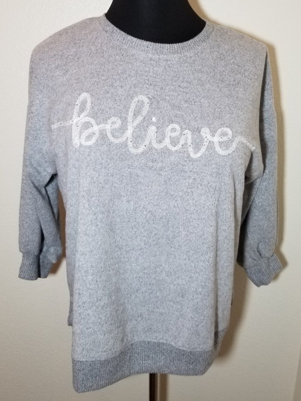 Love & Lace New York Womens 1X Gray Fleece Shirt Christmas Believe Warm Soft NWT